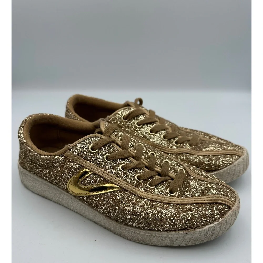 Tretorn Nylite Plus Glitter Plus Sneakers 7M Gold Sparkle Low Top Glam Shoes